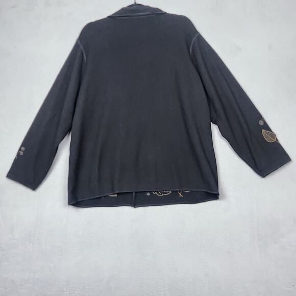 NEWTON TRADING CO Sweater Womens 1X Wool Cardigan Embroidered Leaves Floral - Picture 2 of 10